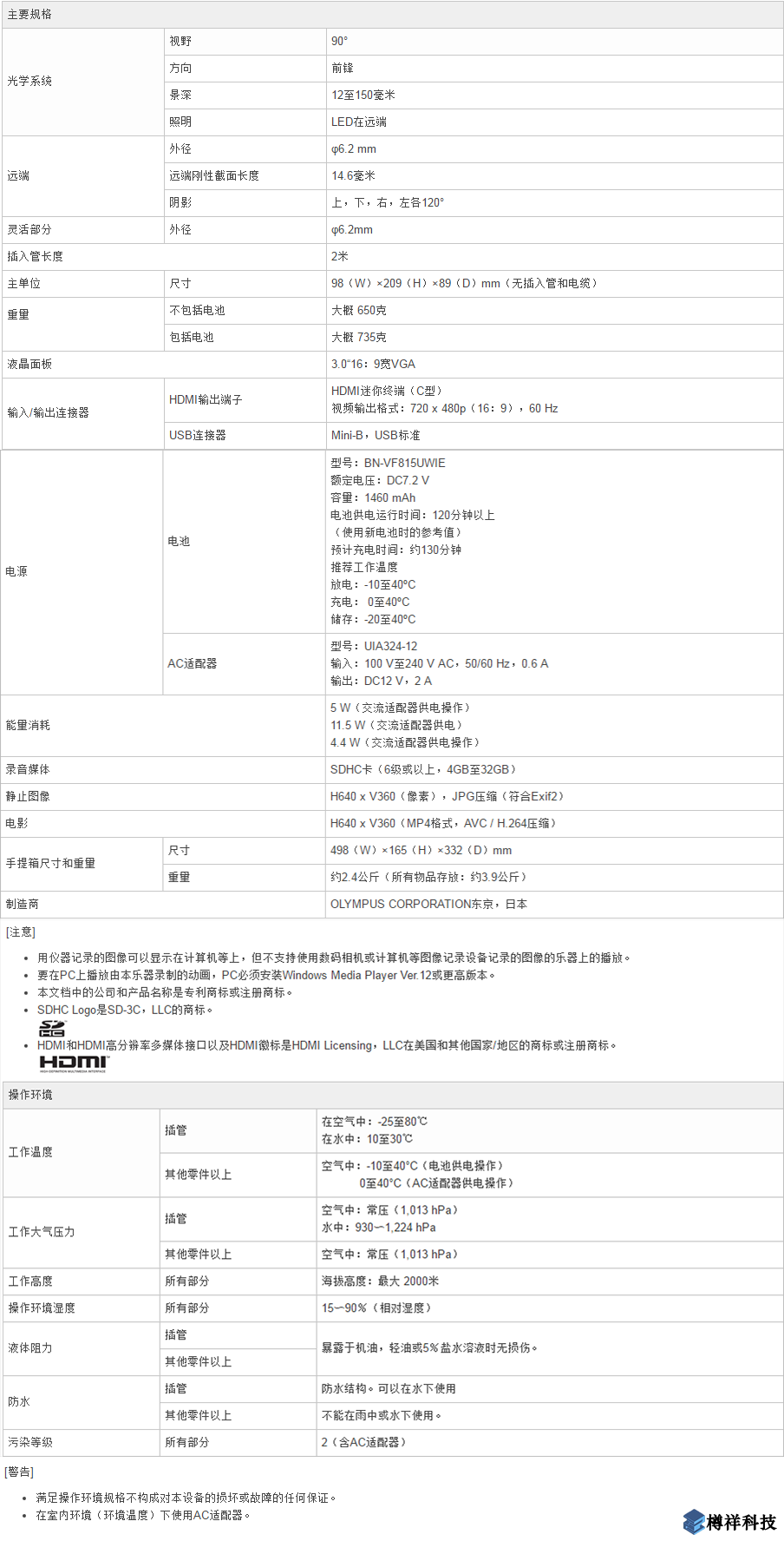 奧林巴斯系列C視頻工業(yè)內(nèi)窺鏡產(chǎn)品規(guī)格